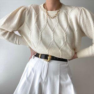 Vintage Ivory Puff Sleeve Knit Pullover